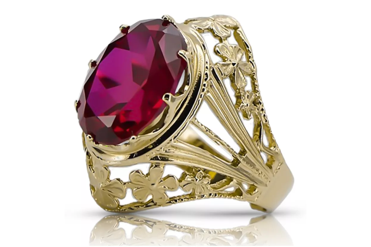 8-кактовое желтое золото Ruby Кольцо Винтаж изделия vrc031x-rb Art Deco СССР советский русский стиль